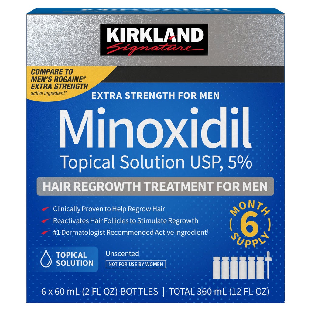 Kirkland Signature Hair Regrowth Treatment for Men, 5% Minoxidil Topical Solution — 6-Month Supply (6 × 2 fl oz)
